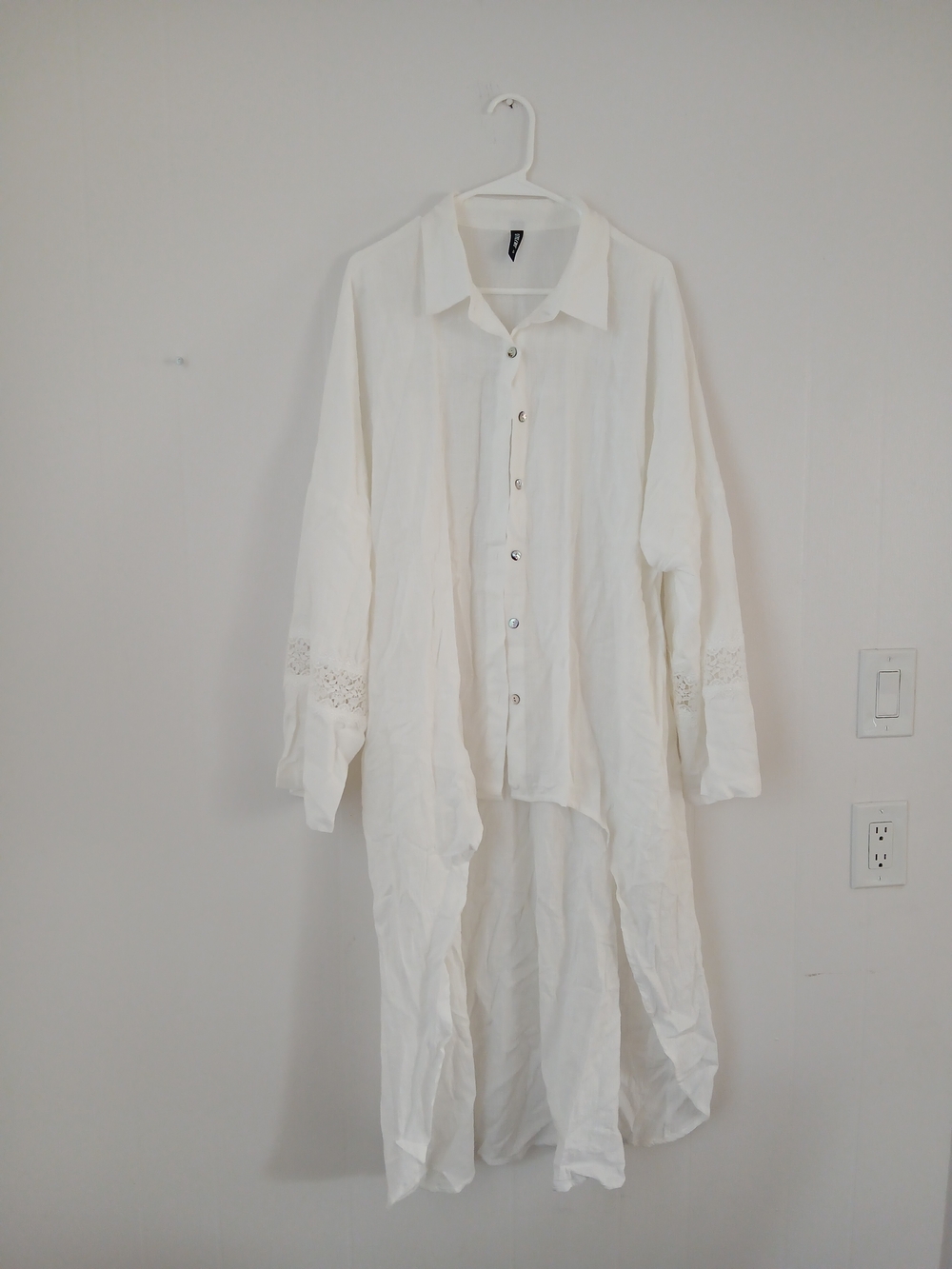 StyleWe White Lace High-Low Tunic Blouse XL | Button Front | Boho